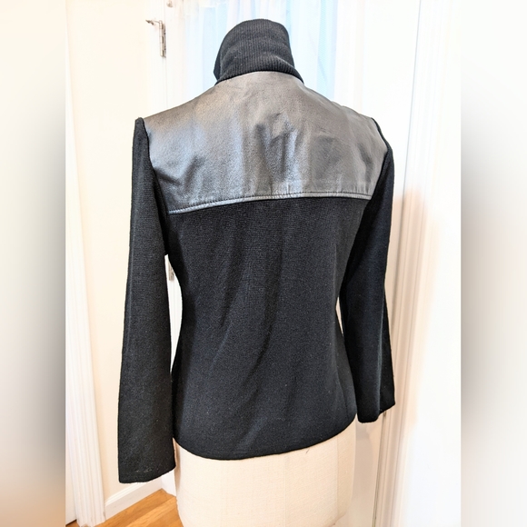 Coldwater Creek black leather Jacket with knit back Petite Small size moto cute - Picture 4 of 7